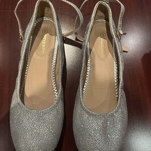 Dream Pairs Sparkle Silver Ankle-Strap Ballet Flats